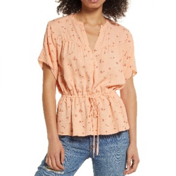 NWT Treasure & Bond Cinch Waist Short Sleeve Top - Size L - Picture 1 of 9